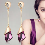 Classic Elegant Long Earrings For Women Fashion Geometric Crystal Gold Color Water Drop Earring Brincos Bijoux Jewelry