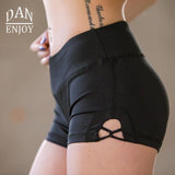 DANENJOY Tighten Women Yoga Shorts High Waist Sport Fitness Quick Dry Hollow Cross Short Gym Running Workout Leggings Bottom XL