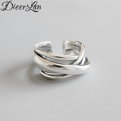 DIEERLAN Exaggerated Personality 925 Sterling Silver Geometric Irregular Rings for Women Bohemian Retro Adjustable Antique Ring