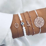 DIEZI Bohemian Lotus Flower Charm Bracelets Sets For Women Fashion Gold Metal Chain Beads Strand Bracelets Bangles Jewelry Gifts
