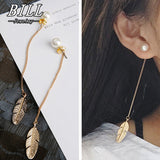 ES287 Pearls Long Tassel Dangle Earrings For Women Leaf Feather Drop Brincos Bijoux boucle d'oreille  Jewelry Earring