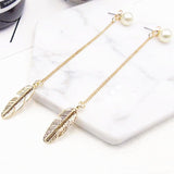 ES287 Pearls Long Tassel Dangle Earrings For Women Leaf Feather Drop Brincos Bijoux boucle d'oreille  Jewelry Earring