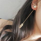 ES287 Pearls Long Tassel Dangle Earrings For Women Leaf Feather Drop Brincos Bijoux boucle d'oreille  Jewelry Earring