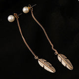 ES287 Pearls Long Tassel Dangle Earrings For Women Leaf Feather Drop Brincos Bijoux boucle d'oreille  Jewelry Earring