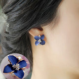 FAMSHIN 2016 New Elegant noble blue flower ladies gold  rhinestone stud earrings Pierced Earrings Brinco women