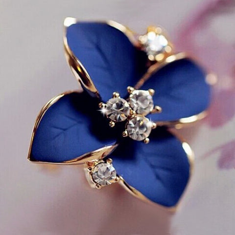 FAMSHIN 2016 New Elegant noble blue flower ladies gold  rhinestone stud earrings Pierced Earrings Brinco women