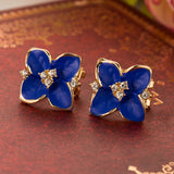 FAMSHIN 2016 New Elegant noble blue flower ladies gold  rhinestone stud earrings Pierced Earrings Brinco women