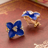 FAMSHIN 2016 New Elegant noble blue flower ladies gold  rhinestone stud earrings Pierced Earrings Brinco women