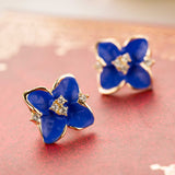 FAMSHIN 2016 New Elegant noble blue flower ladies gold  rhinestone stud earrings Pierced Earrings Brinco women