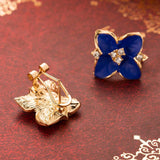 FAMSHIN 2016 New Elegant noble blue flower ladies gold  rhinestone stud earrings Pierced Earrings Brinco women