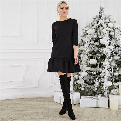Women Vintage Suede Casual Mini Dress Winter Fashion