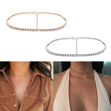 Fashion 1PC Simple Rhinestones Temperament Necklace For women Silver Gold color female clavicle choker Weddings Jewelry