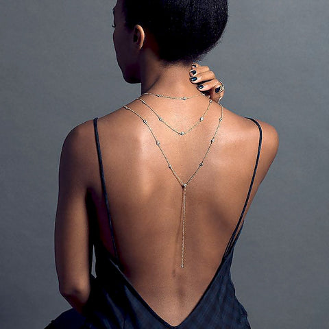 Fashion New Design Crystal Backdrop Necklace Back Chain Gold an Silver Color Backless Dress Accessories  Jewelry Bridal Jewelry