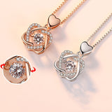 Fashion Romantic Double Heart Flower Pendant Necklace with Zircon Rose Gold/Silver Color Necklace For Women Jewelry