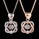 Fashion Romantic Double Heart Flower Pendant Necklace with Zircon Rose Gold/Silver Color Necklace For Women Jewelry
