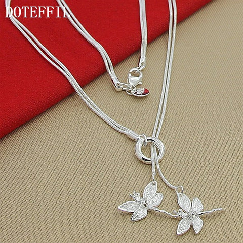 Free Shipping Silver 925 Necklace Free Shipping Silver 925 Fashion Jewelry Two Dragonfly Necklace