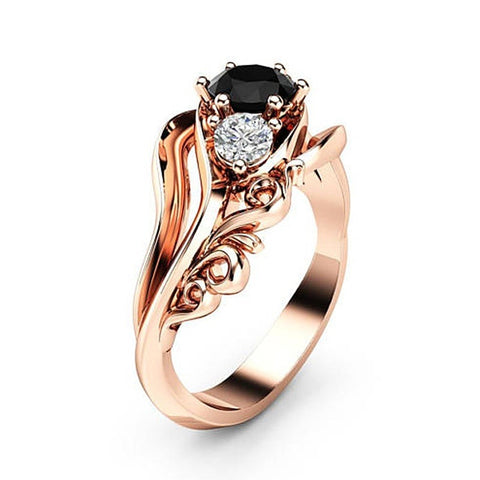 Hainon tendy rose Gold Flower Ring Wedding Rings for Women black Cubic Zirconia Engagement Ring Zircon jewelry Anillos Mujer