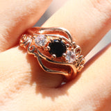 Hainon tendy rose Gold Flower Ring Wedding Rings for Women black Cubic Zirconia Engagement Ring Zircon jewelry Anillos Mujer