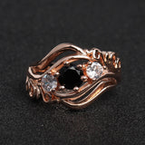 Hainon tendy rose Gold Flower Ring Wedding Rings for Women black Cubic Zirconia Engagement Ring Zircon jewelry Anillos Mujer