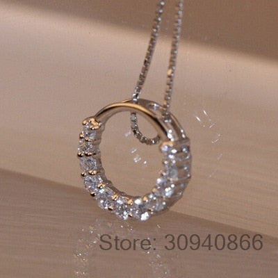 Hot Sale Promotion 2019 New Shiny Zircon Crystal Circle 925 Sterling Silver Women's Pendant Necklaces Jewelry Gift