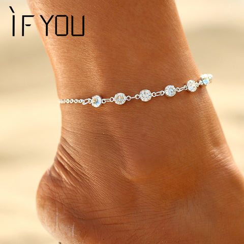 IF YOU Charming Crystal Foot Bracelet Bride Anklet Jewelry For Women Girl Ankle Leg Jewelry Chain Charm Bracelet Summer Jewelry