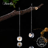 INALIS Daisy Flower Dangle Long Drop Earrings for Women Sweet Fashion Jewelry Gifts 925 Sterling Silver Boucles D'oreilles