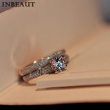 INBEAUT Women Wedding Ring Set Sparkling Perfect Round Cut Zircon Stone Rings Female Party Jewelry 2 Color Silver&Rose Gold