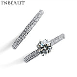 INBEAUT Women Wedding Ring Set Sparkling Perfect Round Cut Zircon Stone Rings Female Party Jewelry 2 Color Silver&Rose Gold