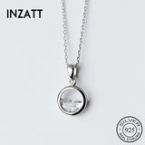 INZATT Real 925 Sterling Silver Crystal Round Minimalist Pendant Necklaces Minimalist Fine Jewelry For Women Party Accessories