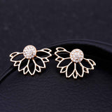 IPARAM 2017 Lotus Crystal Jacket Flower Stud Earrings For Women fashionJewelry Double Sided Gold Silver Plated earrings