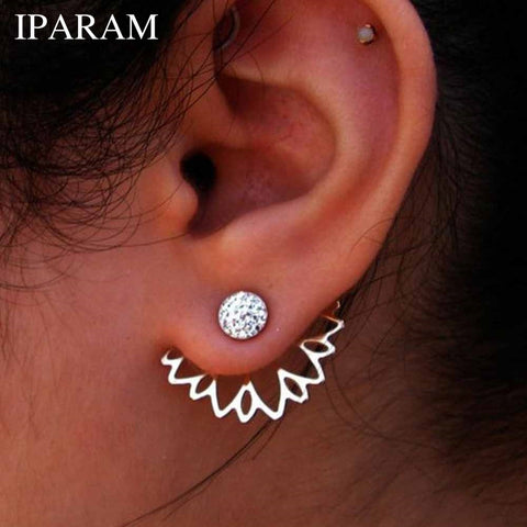 IPARAM 2017 Lotus Crystal Jacket Flower Stud Earrings For Women fashionJewelry Double Sided Gold Silver Plated earrings