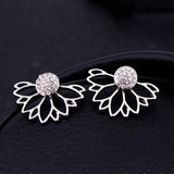 IPARAM 2017 Lotus Crystal Jacket Flower Stud Earrings For Women fashionJewelry Double Sided Gold Silver Plated earrings