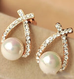 Gold Color Pearl Stud Earrings For Women