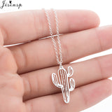 Jisensp Minimalist Desert Prickly Cactus Necklaces & Pendants Women Plant Jewelry Silver Chain Choker Saguaro Party Gifts Bijoux