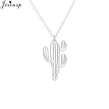 Jisensp Minimalist Desert Prickly Cactus Necklaces & Pendants Women Plant Jewelry Silver Chain Choker Saguaro Party Gifts Bijoux