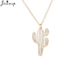 Jisensp Minimalist Desert Prickly Cactus Necklaces & Pendants Women Plant Jewelry Silver Chain Choker Saguaro Party Gifts Bijoux