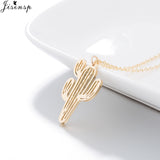 Jisensp Minimalist Desert Prickly Cactus Necklaces & Pendants Women Plant Jewelry Silver Chain Choker Saguaro Party Gifts Bijoux