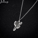 Jisensp Minimalist Desert Prickly Cactus Necklaces & Pendants Women Plant Jewelry Silver Chain Choker Saguaro Party Gifts Bijoux