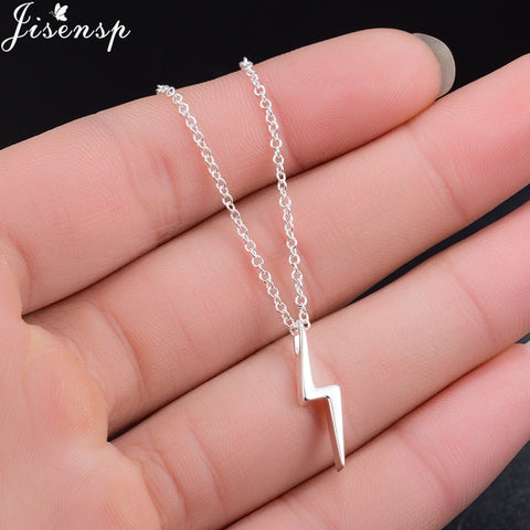Jisensp Vintage Stainless Steel Silver Gold Lightning Pendant Necklace Geometric Long Chain Necklace for Women Girls Party Gift