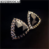 Kuziduocai New Fashion Jewelry Rhinestones Crystal Triangle Dazzling Stud Earring For Women Gift  Girls Brincos Statement E-130