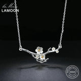 LAMOON 2018 New 2-Colors Plum Blossom Flower S925 Pendant Necklace 925-Sterling-Silver Fine Jewelry for Women Wedding LMNY008