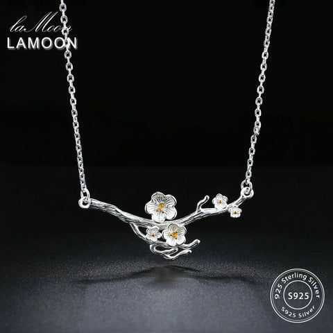 LAMOON 2018 New 2-Colors Plum Blossom Flower S925 Pendant Necklace 925-Sterling-Silver Fine Jewelry for Women Wedding LMNY008