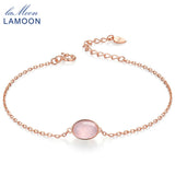 LAMOON Simple 8x6mm 100% Natural Oval Pink Rose Quartz 925 Sterling Silver Jewelry  S925 Charm Bracelet LMHI023