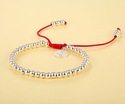 LKO NEW popular S925 Sterling Silver Lucky Red Rope Shambala Bracelet for man&women gift Female Bracelet free shipping