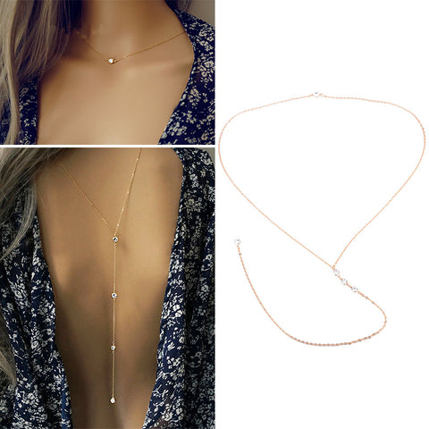 LNRRABC 1PC Sale Golden Silvery Crystal Long Sexy Backless Simple Body Bare Back Pendant Necklaces