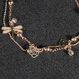 LNRRABC Fashion Women Golden Bead Chain Ankle Bracelet Dragonfly Rose Aolly Crystal Barefoot Sandal Beach