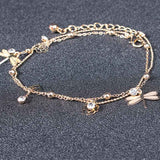 LNRRABC Fashion Women Golden Bead Chain Ankle Bracelet Dragonfly Rose Aolly Crystal Barefoot Sandal Beach