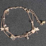 LNRRABC Fashion Women Golden Bead Chain Ankle Bracelet Dragonfly Rose Aolly Crystal Barefoot Sandal Beach