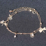 LNRRABC Fashion Women Golden Bead Chain Ankle Bracelet Dragonfly Rose Aolly Crystal Barefoot Sandal Beach