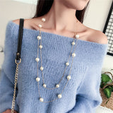 Long Double Layer Simulated Pearls LadIes Necklaces Clavicle Fashion Jewelry Sweater Chain Long Necklace For Women 2018 New R5EG